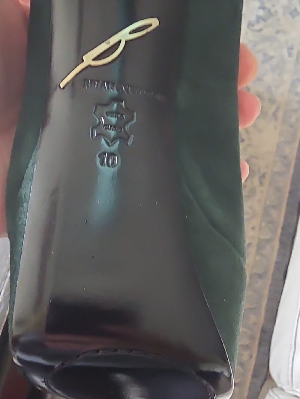 Brian Atwood Forest Green Suede Peep-Toe Platform Pump with Metallic Heel - Picture 4 of 5